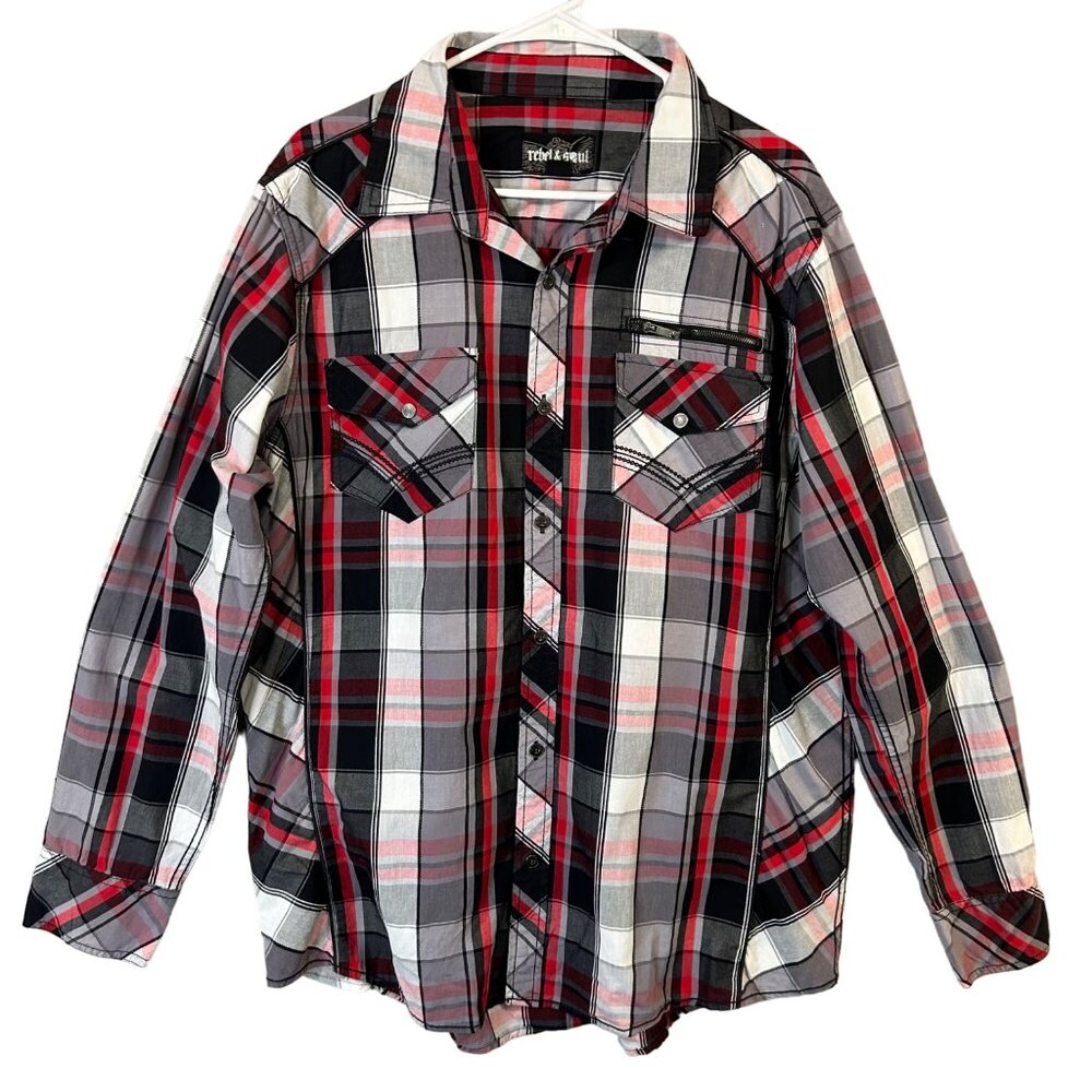 Rebel & Soul Men's Size XL Plaid Multicolor Long Sleeve Button Up Shirt EUC